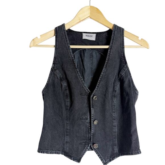 Agolde Heller Sleeveless Black Denim Button Front Structured Vest Spider XS - Picture 6 of 12